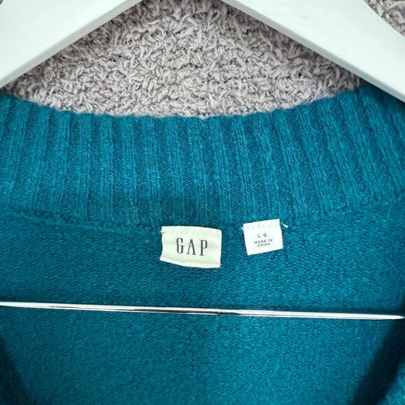 Gap Bouclé Wool Alpaca blend V-Neck Sweater Teal Blue Large - Picture 8 of 11
